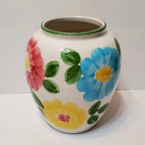 Vintage Pier 1 Large Pottery Vase, Floral, Handmade Italy, Boho Colorful Flowers